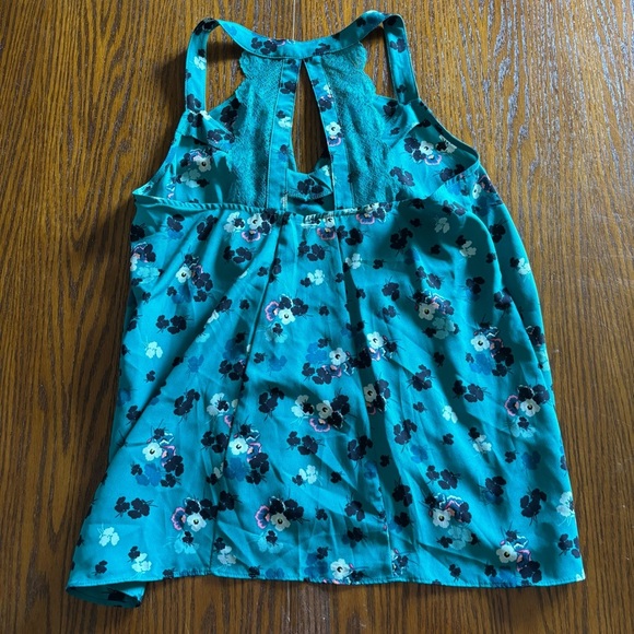 NWT LC Lauren Conrad Women's Teal Ruffle Floral Lace Tank Top Racerback Blouse S - Picture 6 of 7